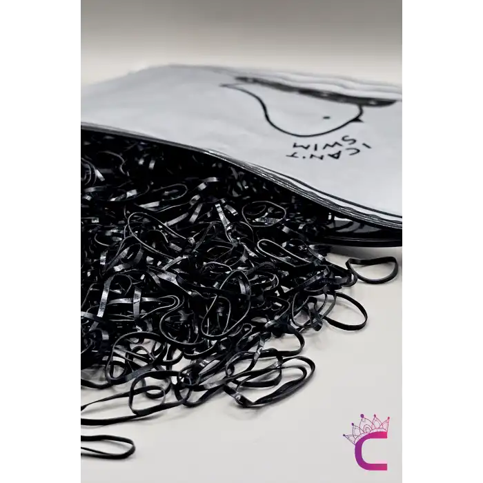 1000li Çantalı Siyah Minik Lastik Toka Seti - Örgü Lastik Saç Tokası