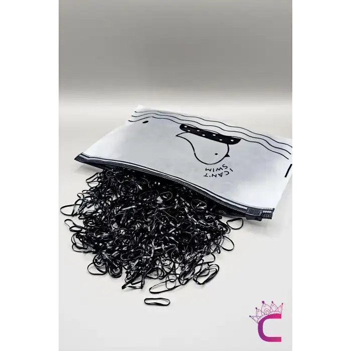 1000li Çantalı Siyah Minik Lastik Toka Seti - Örgü Lastik Saç Tokası