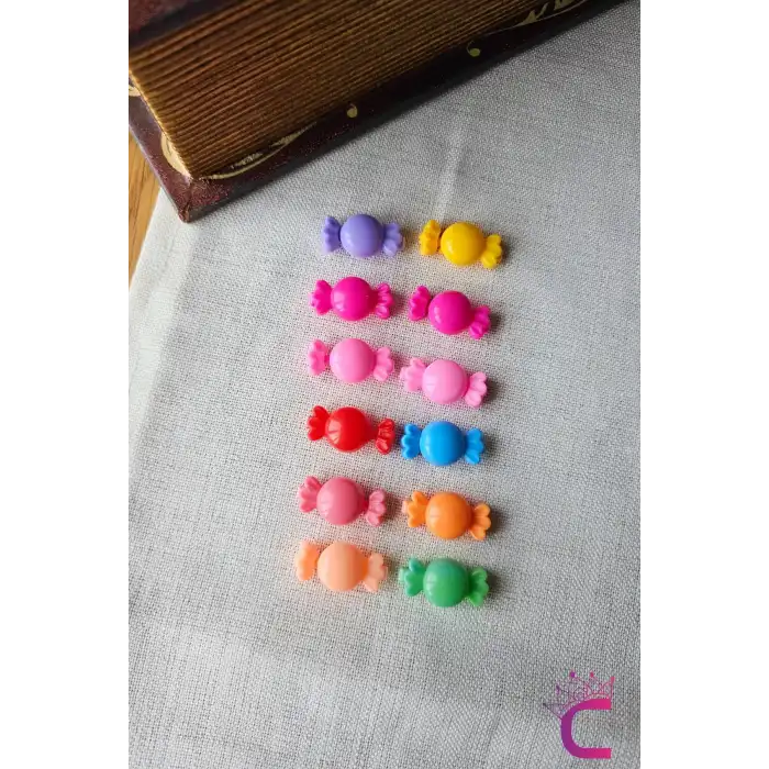 12li Bayram Şekeri Tasarım Kız Çocuk Renkli Saç Süsü Toka Seti - Örgü Saç Boncuğu Kıstırmalı Toka