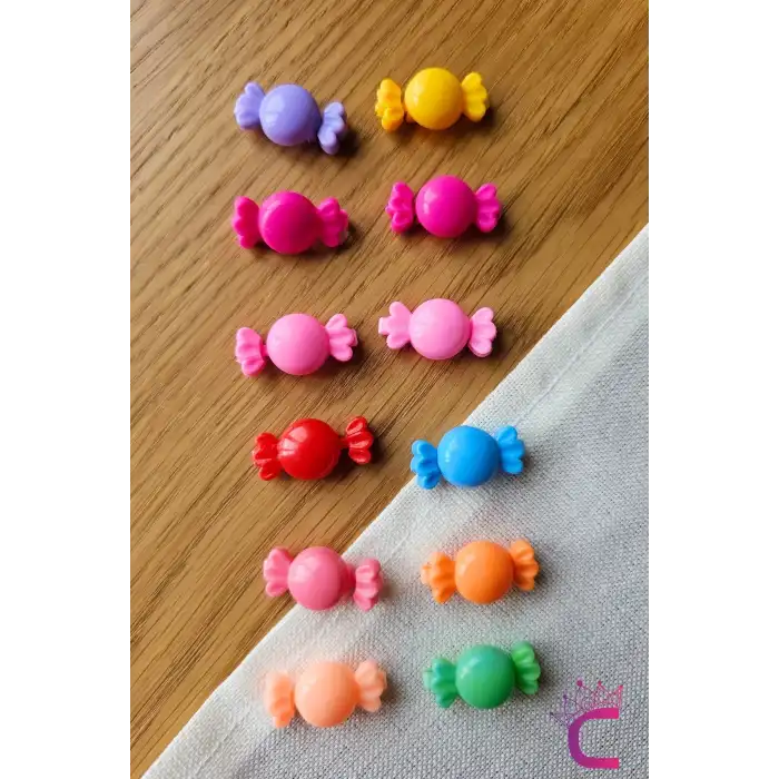 12li Bayram Şekeri Tasarım Kız Çocuk Renkli Saç Süsü Toka Seti - Örgü Saç Boncuğu Kıstırmalı Toka