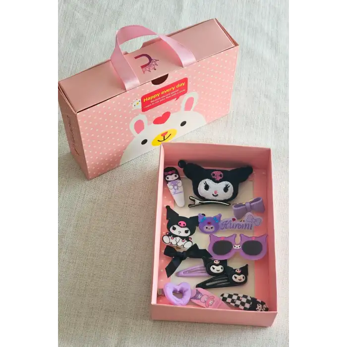 12li Hediyelik Kutulu Kuromi Toka Seti - Kız Çocuk Bebek Çıtçıt Pens Saç Tokası Doğum Günü Hediyesi