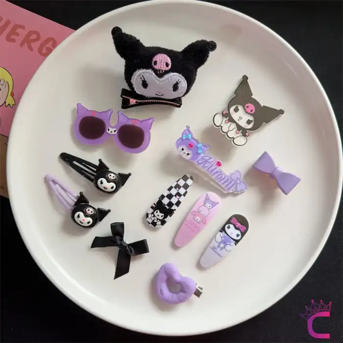 12li Hediyelik Kutulu Kuromi Toka Seti - Kız Çocuk Bebek Çıtçıt Pens Saç Tokası Doğum Günü Hediyesi