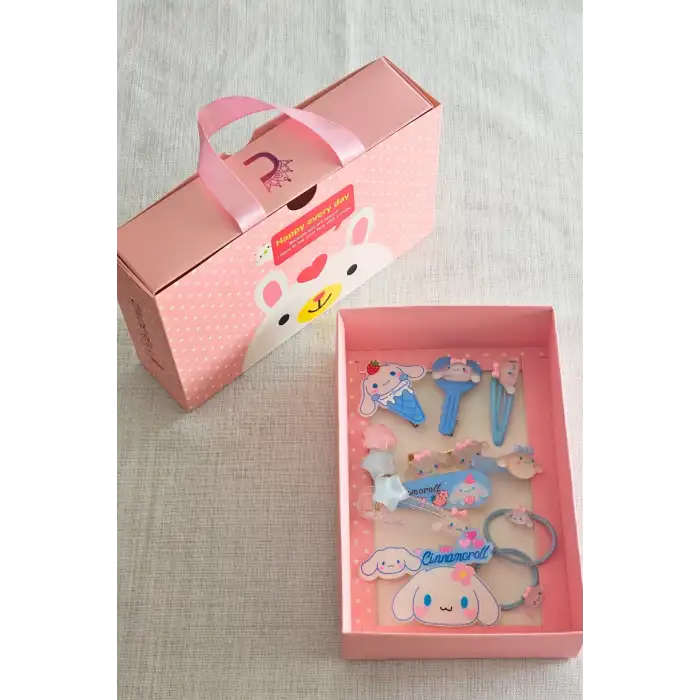 12li Özel Hediyelik Kutulu Cinnamoroll Toka Seti - Kız Çocuk Bebek Saç Tokası Doğum Günü Hediyesi