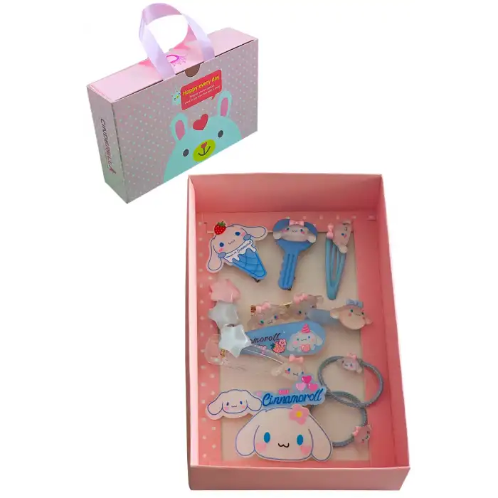 12li Özel Hediyelik Kutulu Cinnamoroll Toka Seti - Kız Çocuk Bebek Saç Tokası Doğum Günü Hediyesi