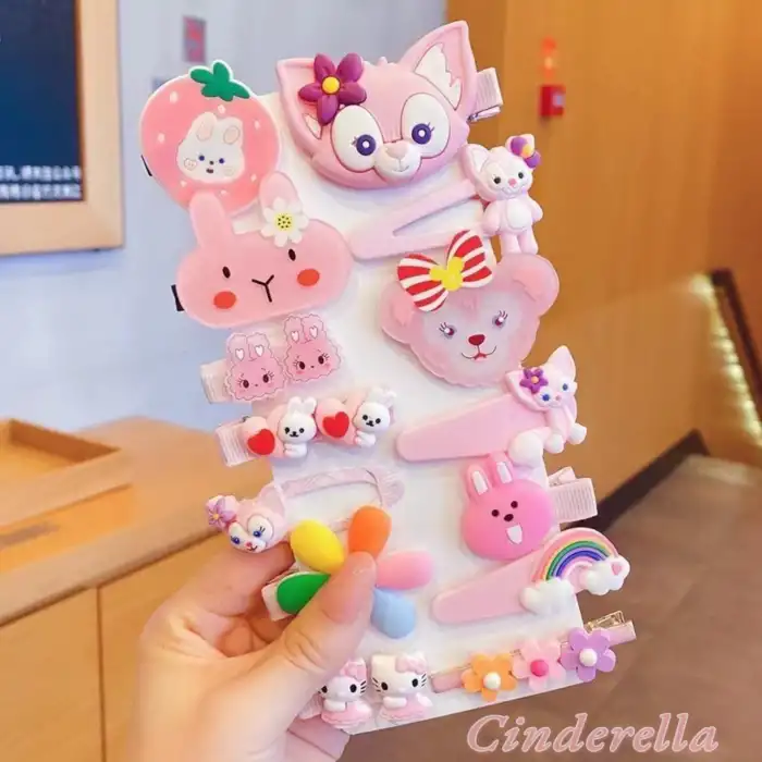 14lü Pembe Tonlu Çocuk Pens Klipsli Çıtçıt Toka Seti Model-7