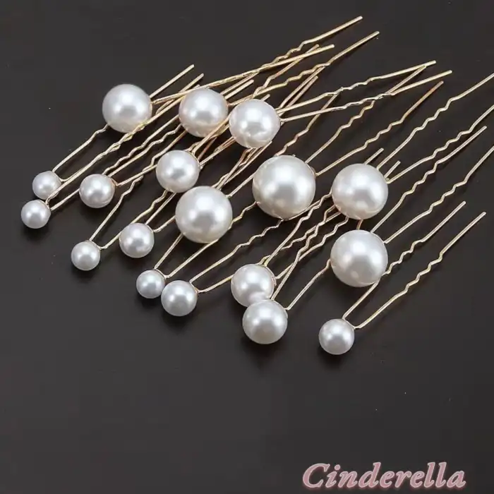 18li Düğün Gelin İnci Firkete Set Gold - Nişan Topuz Tokası - Doğum Günü Parti Saç Aksesuarı