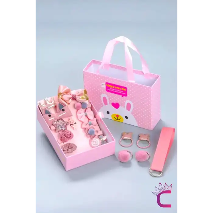 18li Hediyelik Çanta Kutulu Bebek Toka Seti - Kız Çocuk Yıldız Fiyonk Çıtçıt Lastik Pens Saç Tokası