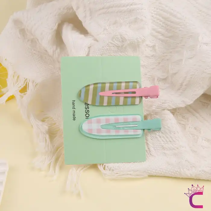 2li Asetat Dayanıklı İz Yapmayan Makyaj Tokası Çizgili Desen - Cilt Bakımı Klips Saç Pens Toka Seti