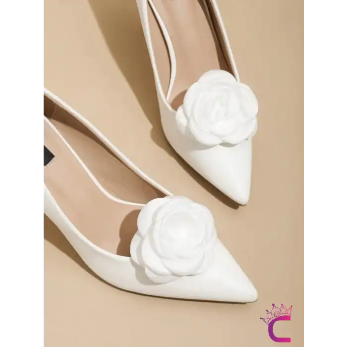 2li Beyaz Gül Çiçekli Çıkarılabilir Klipsli Ayakkabı Süsü - Zarif Yaka Süsü Ayakkabı Charmı Tokası