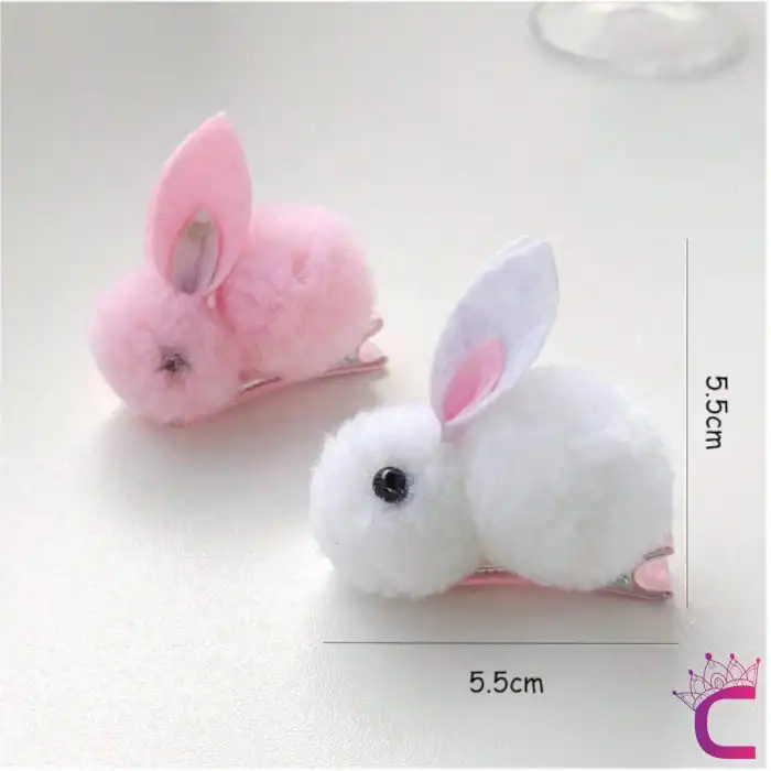 2li Pembe Tavşanlı Yumuşak Astarlı Klips Toka Seti - Kız Bebek Çocuk Klipsli Pens Saç Tokası