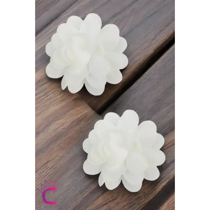 2li Chiffon Flower Kız Çocuk Toka Seti Beyaz - Çiçekli Kız Bebek Çocuk Saç Tokası Klips Pens Toka