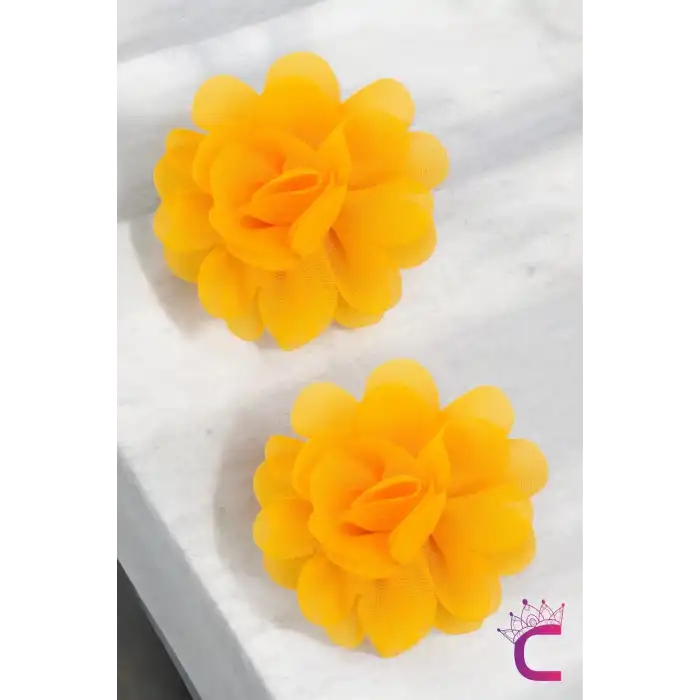 2li Chiffon Flower Kız Çocuk Toka Seti Gold - Çiçekli Bebek Çocuk Saç Tokası Klips Pens Toka