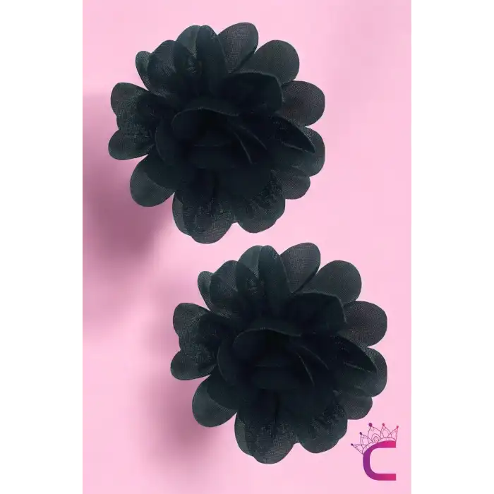 2li Chiffon Flower Kız Çocuk Toka Seti Siyah - Çiçekli Bebek Çocuk Saç Tokası Klips Pens Toka