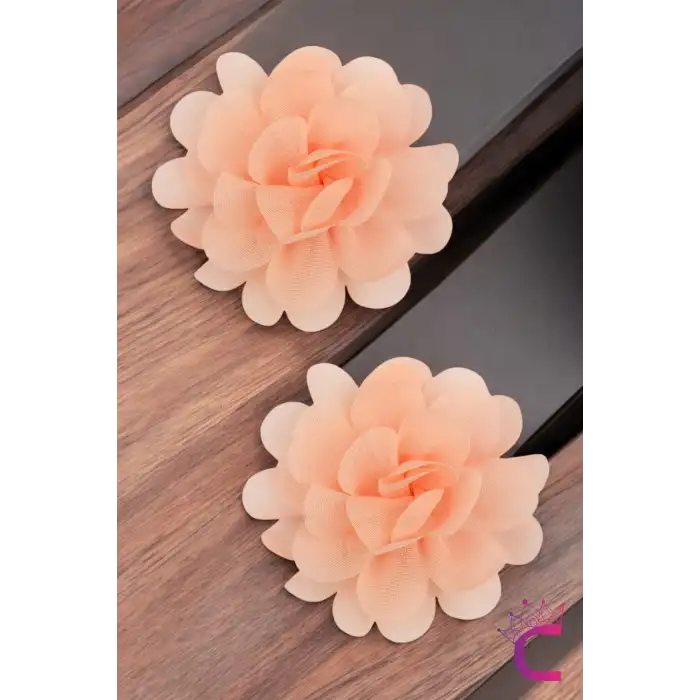 2li Chiffon Flower Kız Çocuk Toka Seti Somon - Çiçekli Bebek Çocuk Saç Tokası Klips Pens Toka