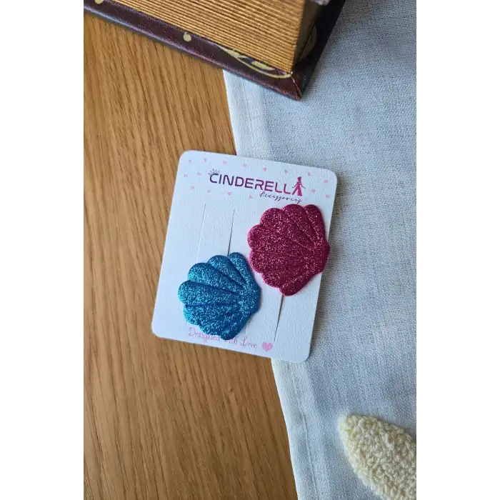 2li Deniz Kabuğu Tasarım Saçsız Bebek Tokası - Az Saçlı Kız Bebek Çıtçıtlı Yenidoğan Toka Seti