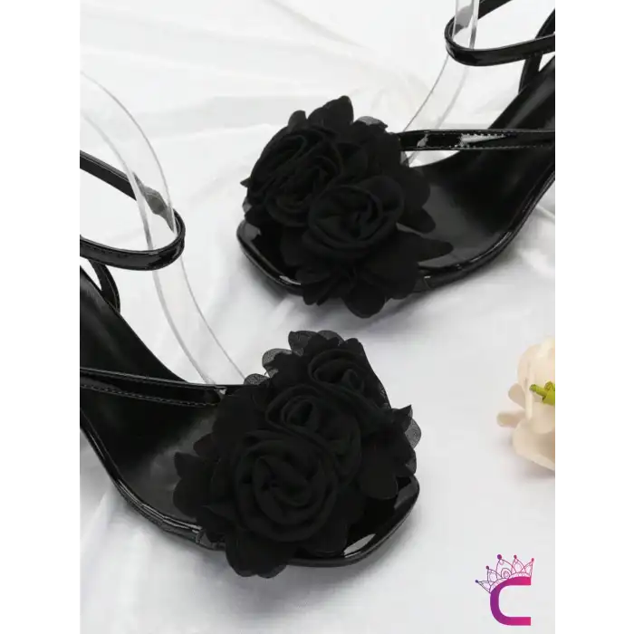 2li Fransız Tarz Siyah Çiçekli Çıkarılabilir Klipsli Ayakkabı Süsü - Sandalet Babet Tokası Charmı