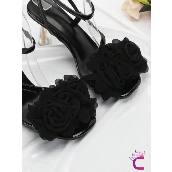 2li Fransız Tarz Siyah Çiçekli Çıkarılabilir Klipsli Ayakkabı Süsü - Sandalet Babet Tokası Charmı