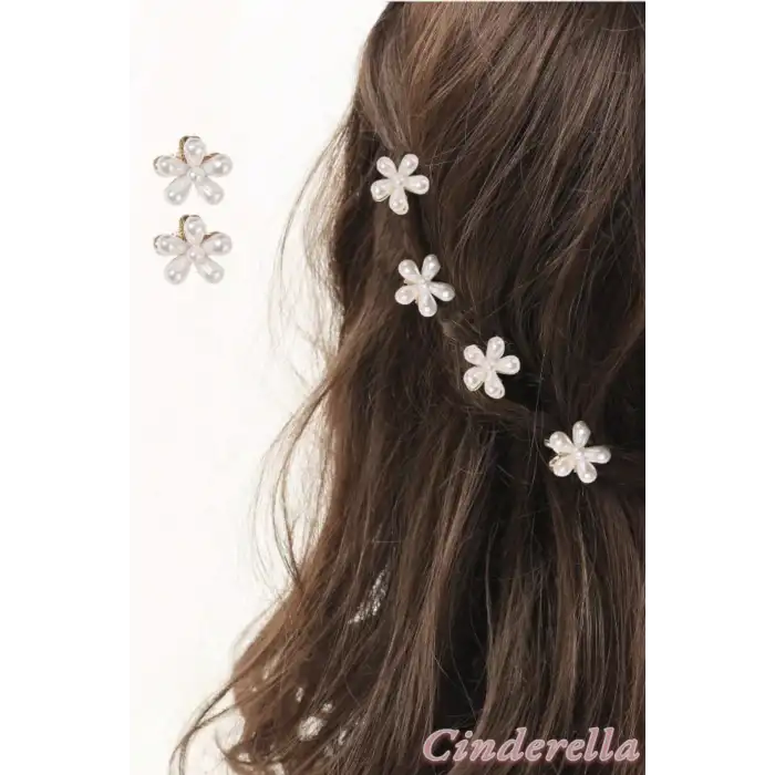 2li İnci Çiçek Tasarımlı Metal Saç Pençe Klips Seti - Doğum Günü ve Düğün için Saç Aksesuarı Tokası