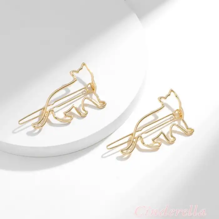 2li Kedi Figürlü Klipsli Metal Saç Tokası Gold - Sade Ve Şık Kıstırmalı Saç Toka