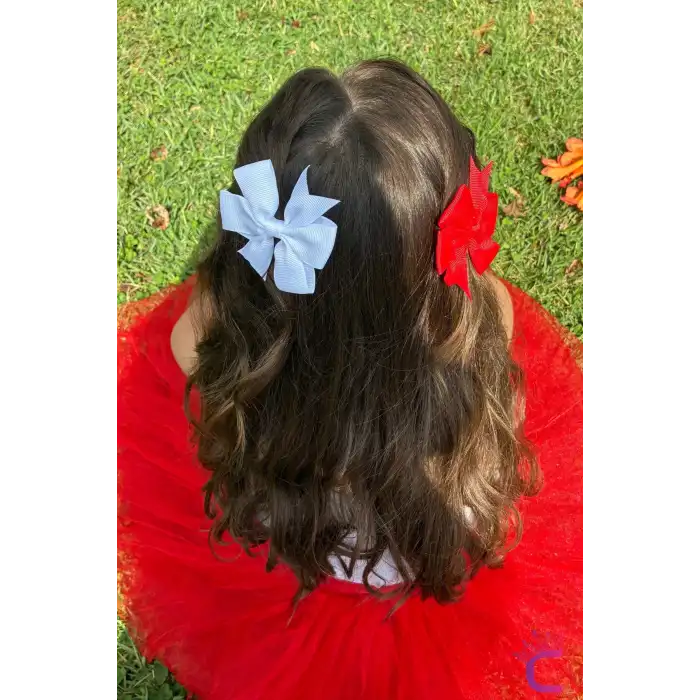 2li Kırmızı Beyaz Kurdele Fiyonk Pens Çocuk Toka 8 cm - 23 Nisan 29 Ekim Cumhuriyet Bayramı Tokası