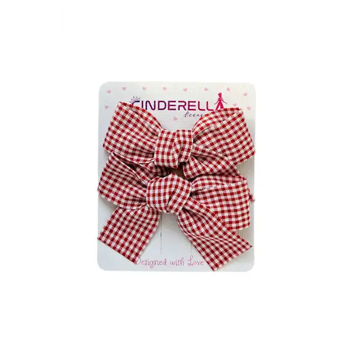 2li Kız Çocuk Fiyonk Pens Toka Seti Kırmızı Tonlu - Kurdele Fiyonklu Klips Saç Tokası Model-2