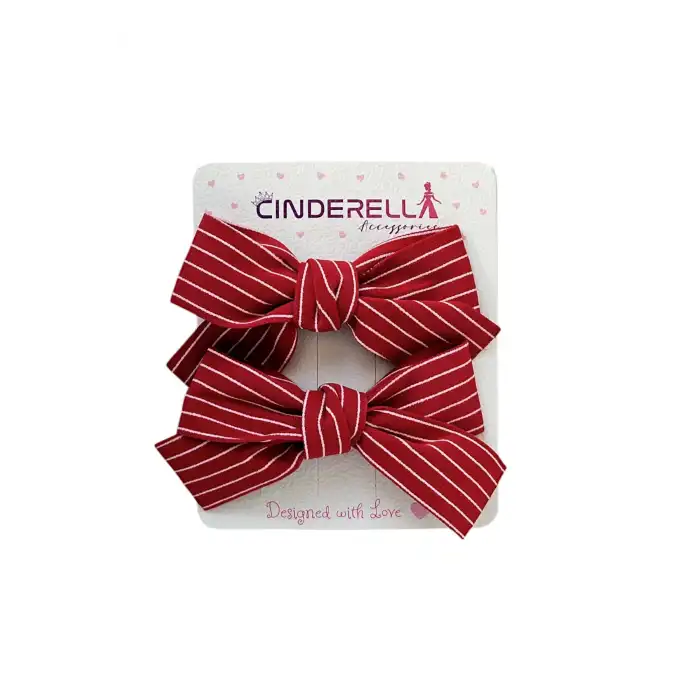 2li Kız Çocuk Fiyonk Pens Toka Seti Kırmızı Tonlu - Kurdele Fiyonklu Klips Saç Tokası Model-4