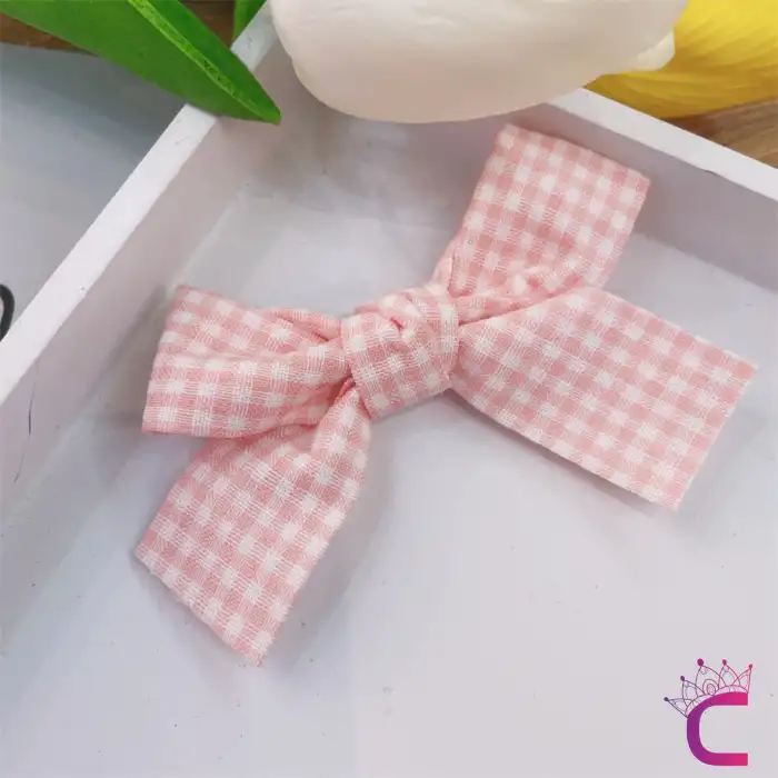 2li Kız Çocuk Fiyonk Toka Seti Pembe Beyaz Çizgili - Fiyonklu Kurdele Klips Pens Bebek Saç Tokası