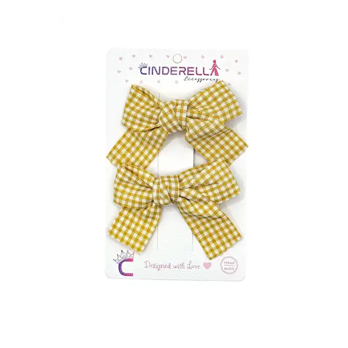 2li Kız Çocuk Fiyonk Toka Seti Sarı Tonlu - Renkli Fiyonklu Kurdele Klips Pens Bebek Saç Tokası