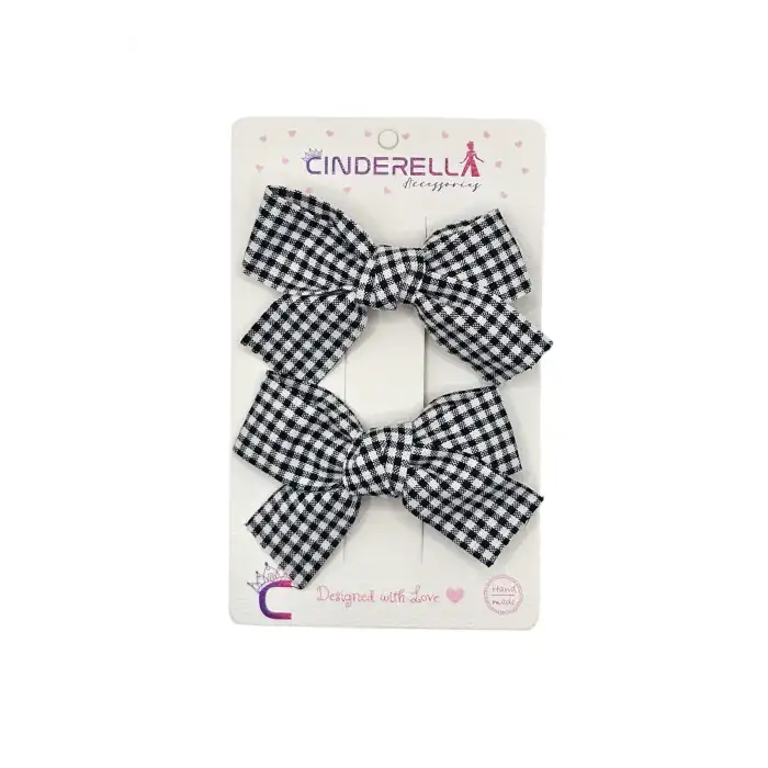 2li Kız Çocuk Fiyonk Toka Seti Siyah Soft Renkli - Zarif Fiyonklu Kurdele Klips Pens Saç Tokası