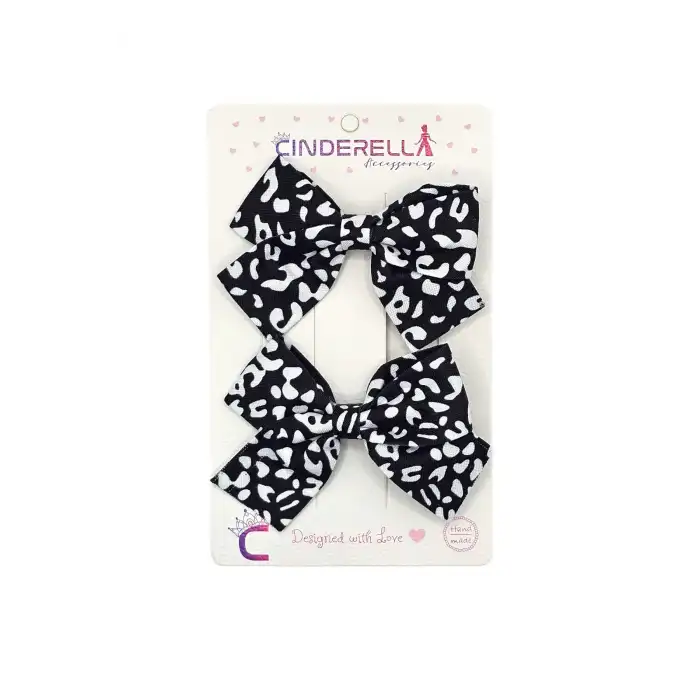 2li Kız Çocuk Fiyonk Toka Seti Siyah Soft Renkli - Zarif Fiyonklu Kurdele Klips Pens Saç Tokası