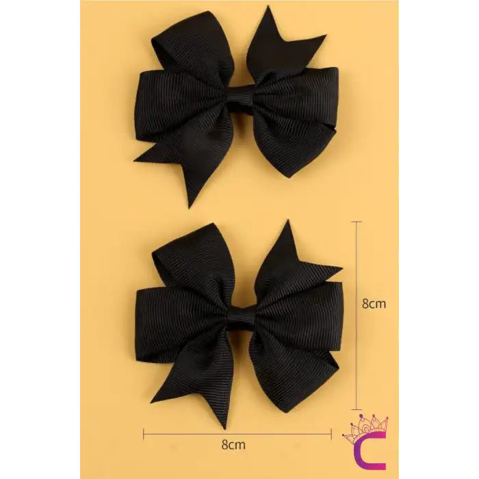 2li Kız Çocuk Grogren Saten Fiyonk Toka Seti Royal Mavi - Fiyonklu Kurdele Klips Pens Saç Tokası