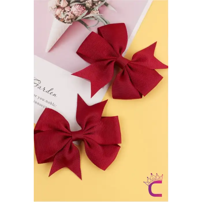 2li Kız Çocuk Grogren Saten Fiyonk Toka Seti Bordo - Fiyonklu Kurdele Klips Pens Saç Tokası