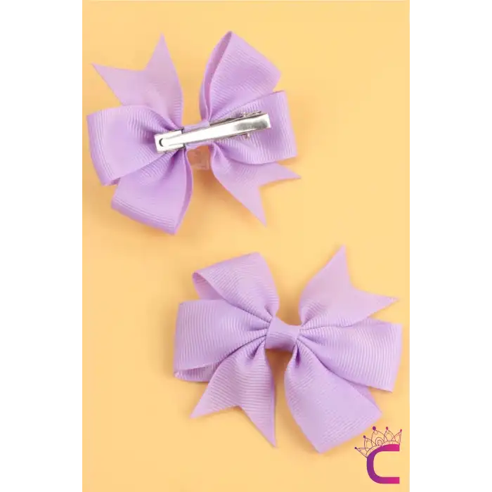 2li Kız Çocuk Grogren Saten Fiyonk Toka Seti Lila Renk - Fiyonklu Kurdele Klips Pens Saç Tokası