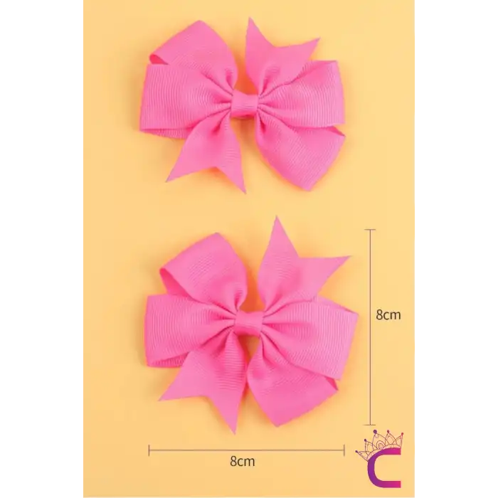 2li Kız Çocuk Grogren Saten Fiyonk Toka Seti Pembe - Fiyonklu Kurdele Klips Pens Saç Tokası