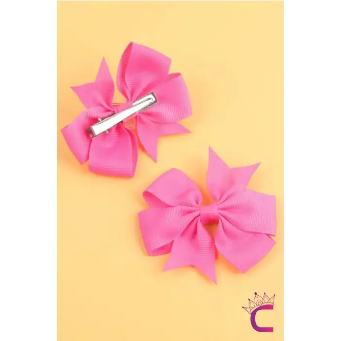 2li Kız Çocuk Grogren Saten Fiyonk Toka Seti Pembe - Fiyonklu Kurdele Klips Pens Saç Tokası