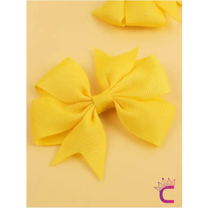 2li Kız Çocuk Grogren Saten Fiyonk Toka Seti Sarı - Fiyonklu Kurdele Klips Pens Saç Tokası