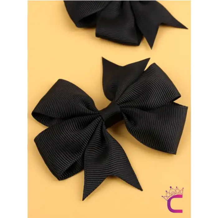 2li Kız Çocuk Grogren Saten Fiyonk Toka Seti Siyah - Fiyonklu Kurdele Klips Pens Saç Tokası