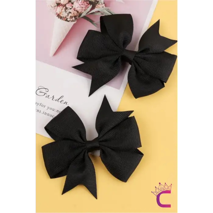 2li Kız Çocuk Grogren Saten Fiyonk Toka Seti Siyah - Fiyonklu Kurdele Klips Pens Saç Tokası