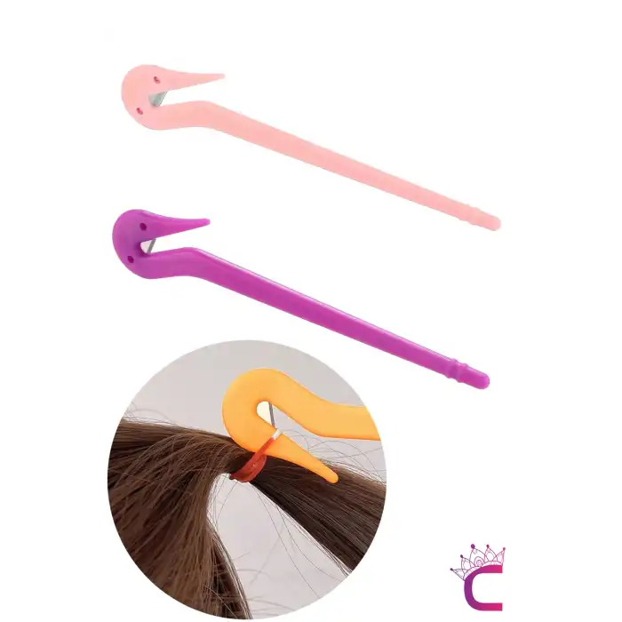2li Saç Örgü Lastiği Kesici Pembe Mor Renkli - Zarar Vermeyen Lastikli Saç Tokası Kesme Aparatı