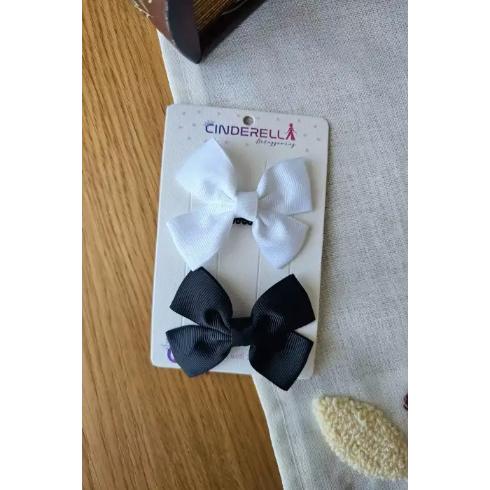 2li Saten Fiyonk Kurdele Kız Bebek Yenidoğan Saçsız Bebek Tokası 7cm - Az Saçlı Kız Çocuk Toka Seti