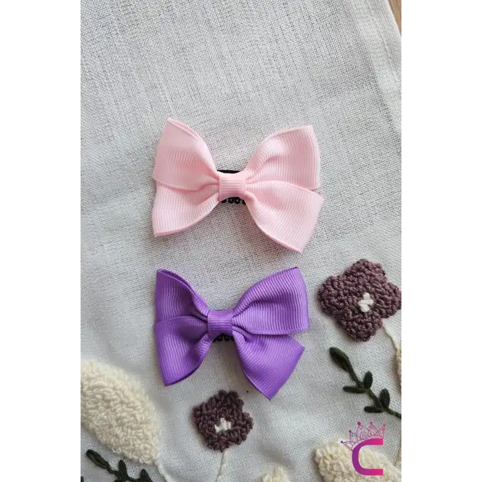 2li Saten Fiyonk Saçsız Bebek Tokası 7cm - Grogren Kurdeleli Kız Bebek Az Saçlı Yenidoğan Toka Seti