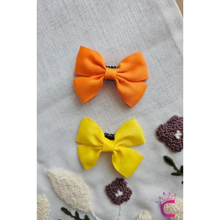 2li Saten Fiyonk Saçsız Bebek Tokası 7cm - Grogren Kurdeleli Kız Bebek Az Saçlı Yenidoğan Toka Seti