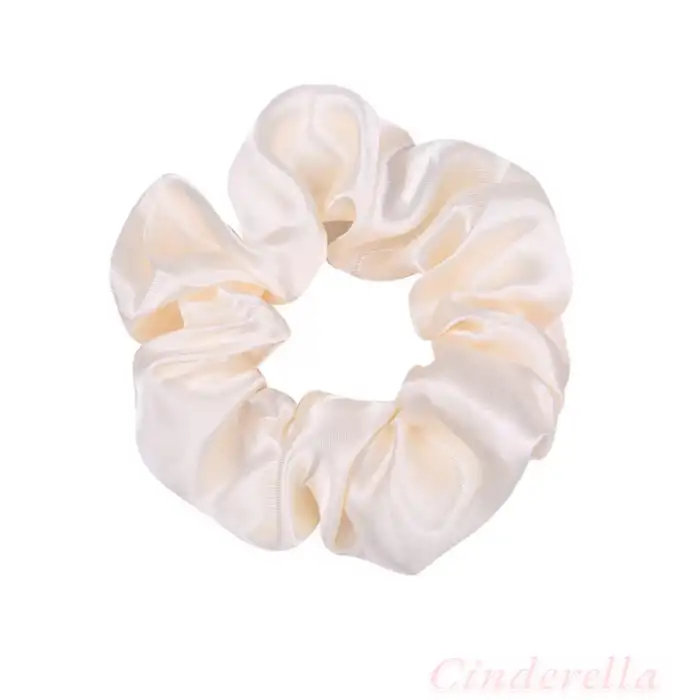 2li Saten Krem & Altın Varak Orta Boy Scrunchie Simit Toka - Renkli Lastikli Saç Topuz Tokası