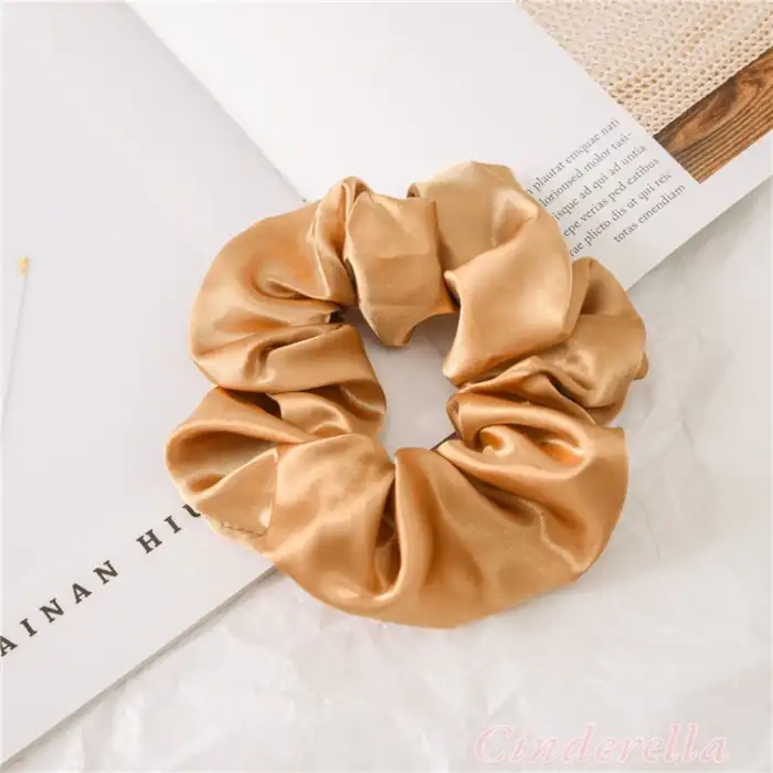 2li Saten Krem & Bej Orta Boy Scrunchie Simit Toka - Günlük Tarz Renkli Lastikli Saç Toplama Tokası
