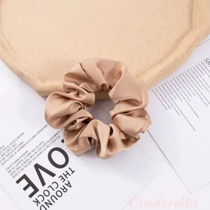 2li Saten Kumaş Kadın Scrunchie Simit Toka Altın Varak - Uyku için Rahat Yumuşak Lastik Saç Tokası