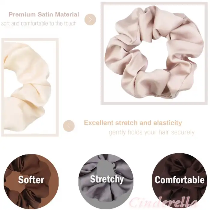 2li Saten Kumaş Kadın Scrunchie Simit Toka Siyah - Uyku için Rahat Yumuşak Lastikli Saç Tokası