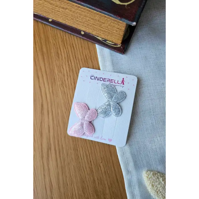 2li Simli Kelebekli Saçsız Bebek Tokası - Az Saçlı Kız Bebek Toka Seti Çıtçıtlı Yenidoğan Tokası