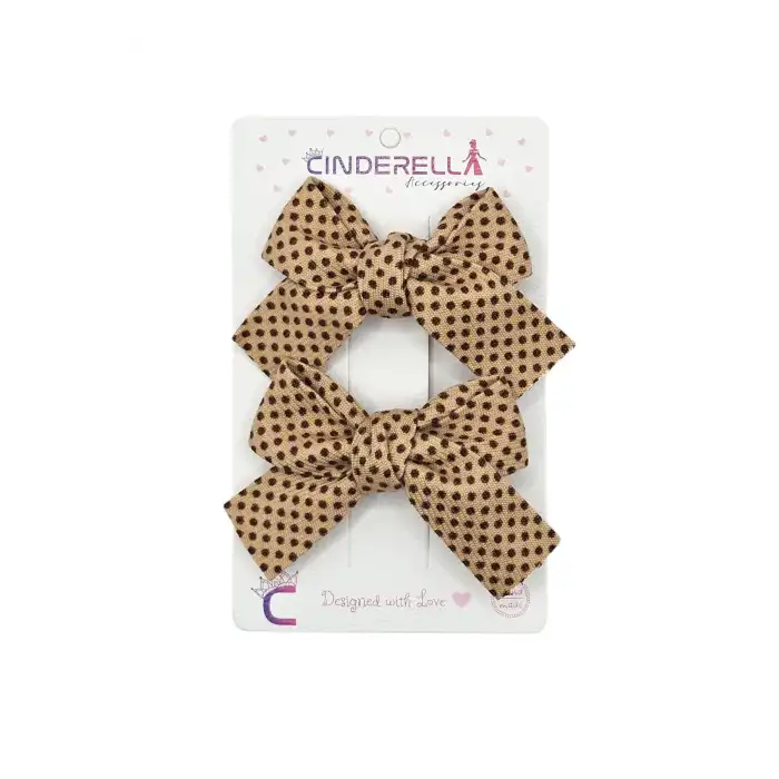 2li Soft Bej Kahve Tonlu Kız Çocuk Fiyonk Toka Seti - Tarz Fiyonklu Kurdele Pens Bebek Saç Tokası