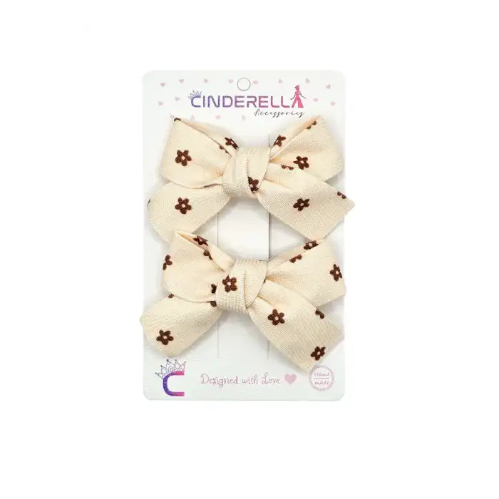 2li Soft Bej Kahve Tonlu Kız Çocuk Fiyonk Toka Seti - Tarz Fiyonklu Kurdele Pens Bebek Saç Tokası