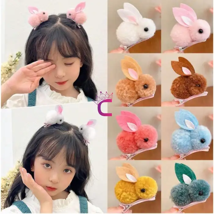 2li Pembe Tavşanlı Yumuşak Astarlı Klips Toka Seti - Kız Bebek Çocuk Klipsli Pens Saç Tokası